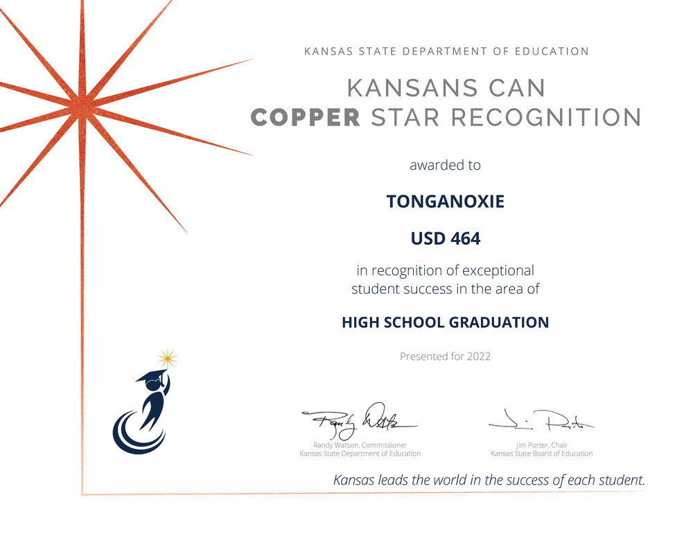 Certificate of Copper Star Recognition for High School Graduation
