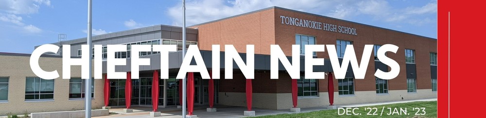 background image of high school with white text in foreground