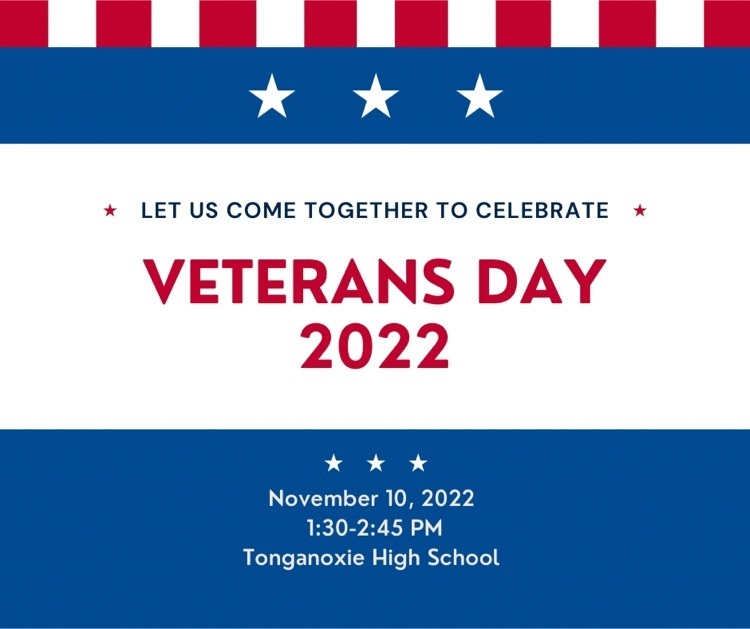 Red, white and blue graphic with date, time and place of Veterans Day Ceremony
