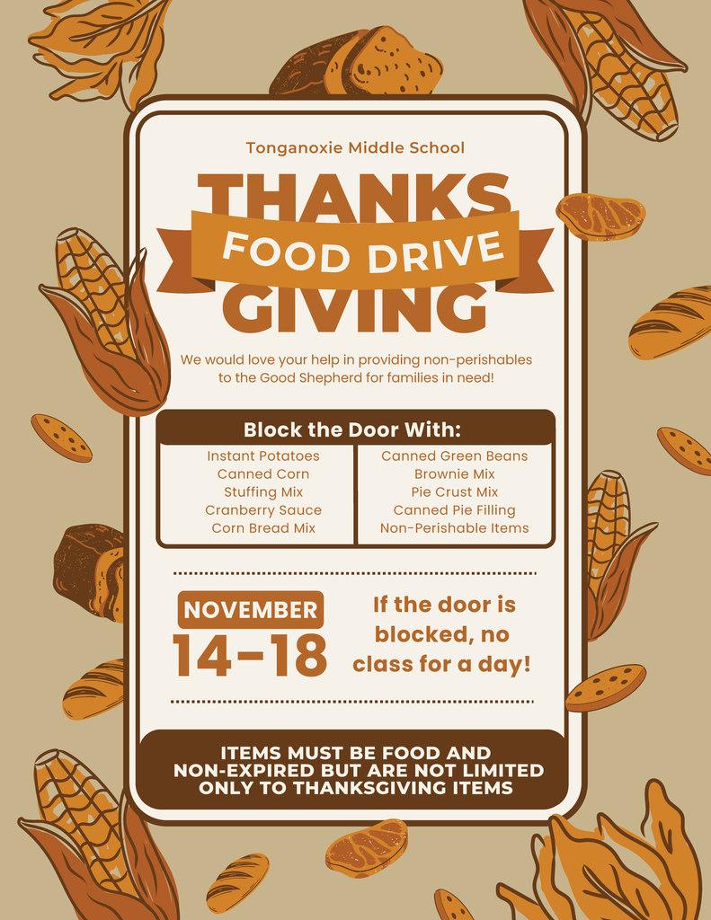 Brown and beige flyer with corn graphics