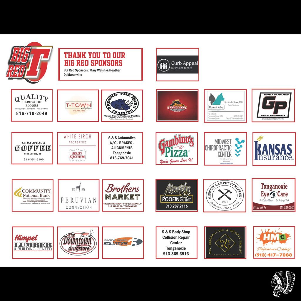 all Big Red company sponsors outline in red on a black background