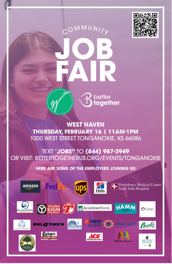 job fair flyer with purple background and various company logos at the bottom