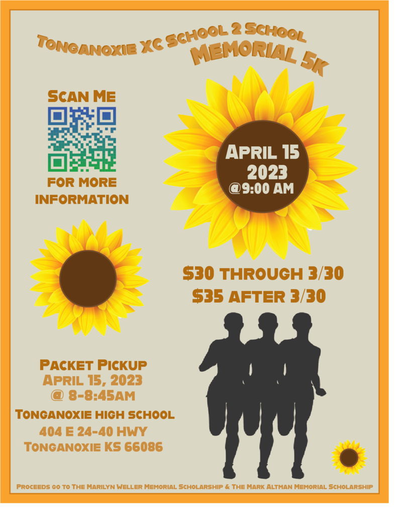 informational flyer with sunflowers and silhouette of three runners